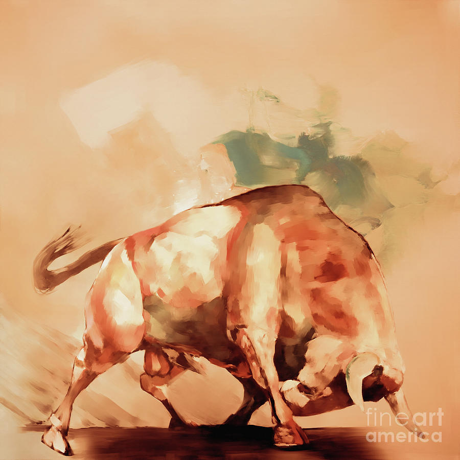 Wild Bull Fighting 223E Painting by Gull G