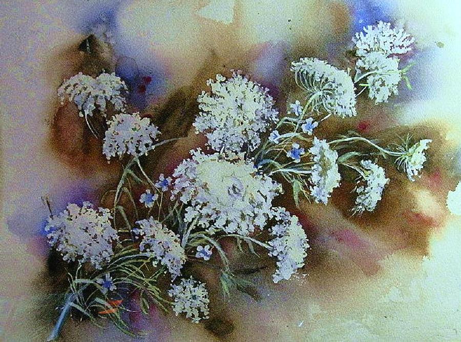Ragweed Painting - Wild Carrot -Queen Annes Lace Vignette   by June Conte Pryor