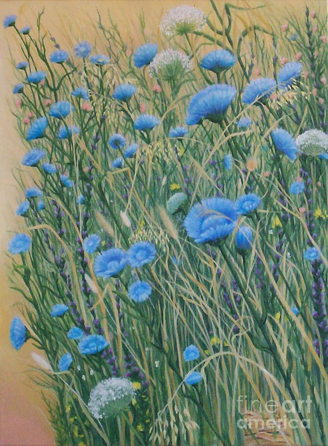 Wild Flowers Painting - Wild Chicory and Weeds by Janet Summers-Tembeli