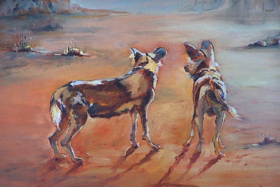 Wild dogs Painting by Ilona Petzer