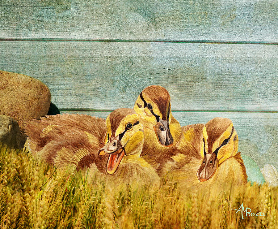 Wild Ducklings Painting by Angeles M Pomata