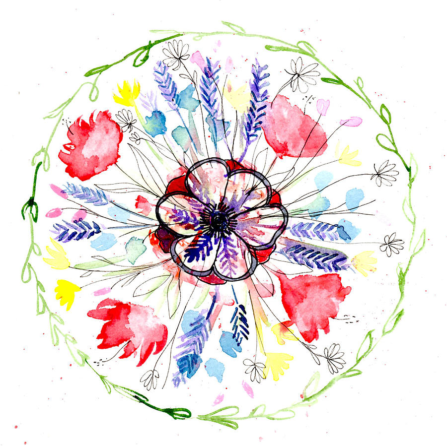 Wild Flowers Painting - Wild Flower Botanical Mandala by Louise Gale