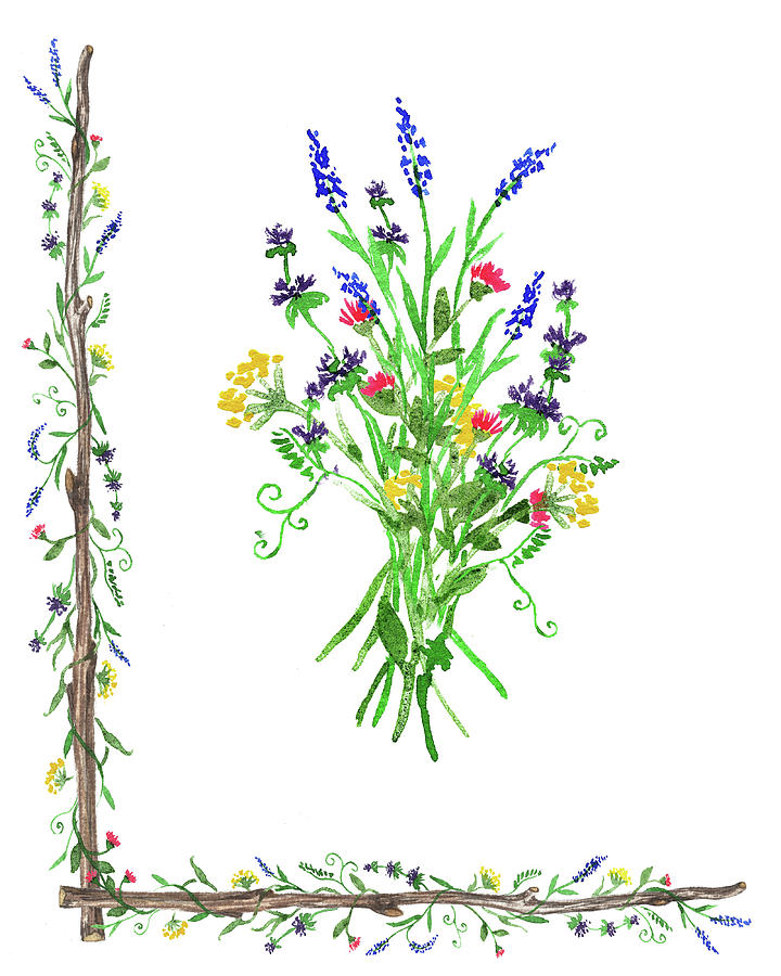 Wild Flowers Decorative Watercolor Painting by Irina Sztukowski