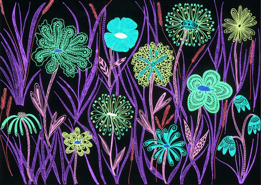 Wild flowers illuminated Drawing by Sharon White