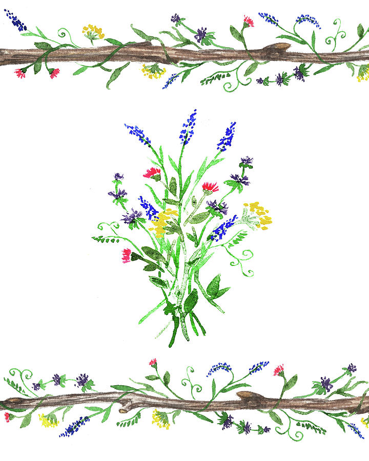 Wild Flowers Watercolor Design Painting by Irina Sztukowski