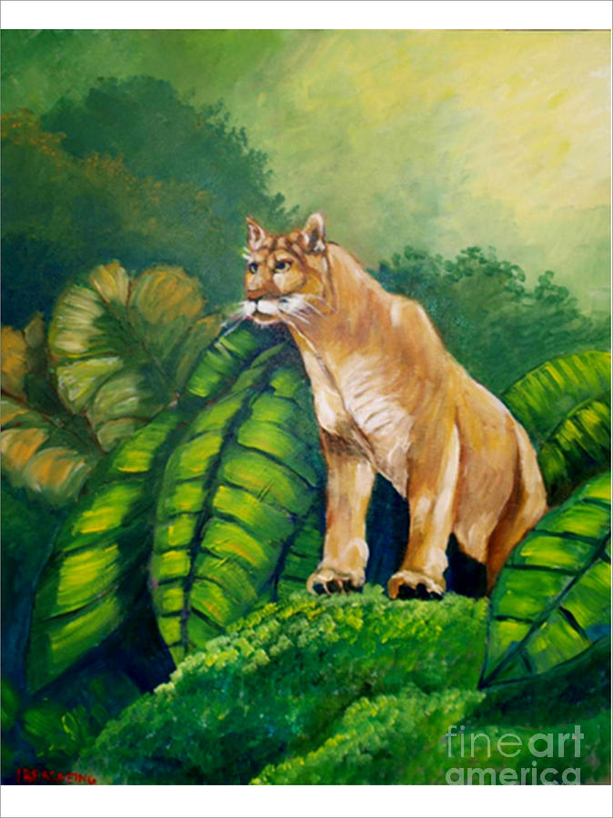 Wild forest Puma Painting by Jean Pierre Bergoeing