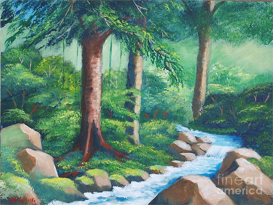 Wild forest River Painting by Jean Pierre Bergoeing