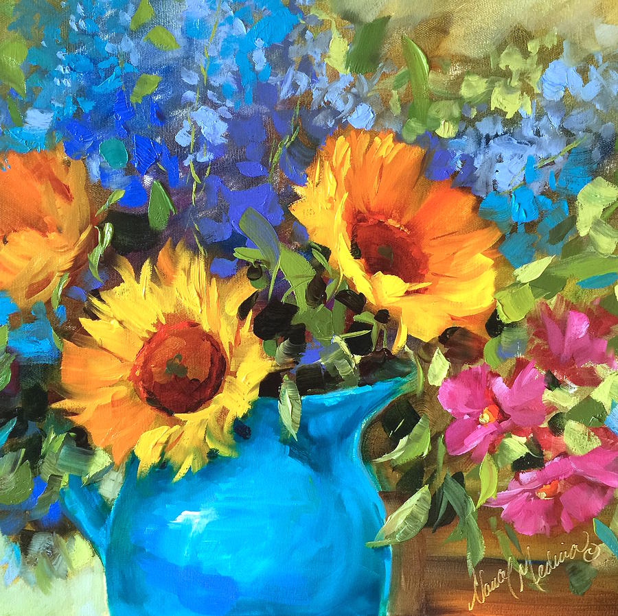 Wild Garden Sunflowers Painting by Nancy Medina