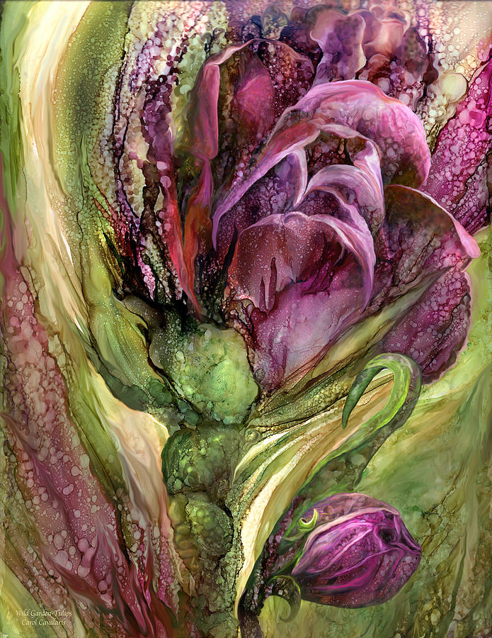 Carol Cavalaris Mixed Media - Wild Garden Tulips by Carol Cavalaris