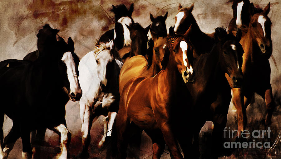 Horse Painting - Wild horses 01 by Gull G