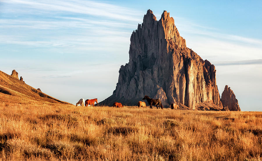 Wild Horses at the Shiprock Photograph by Alex Mironyuk