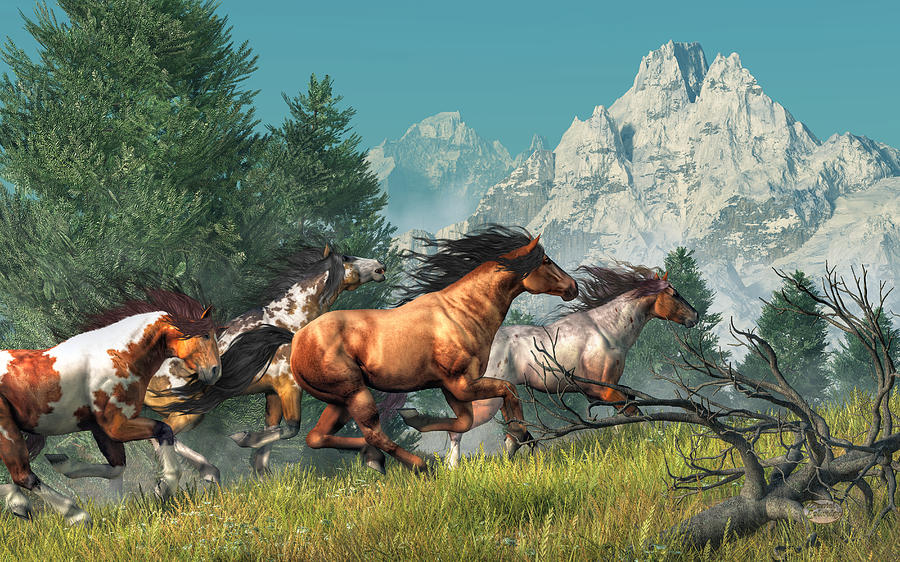 Wildlife Digital Art - Wild Horses by Daniel Eskridge