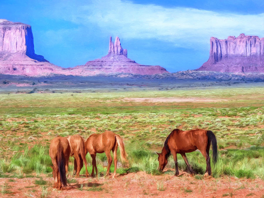 Wild Horses in Monument Valley Painting by Dominic Piperata