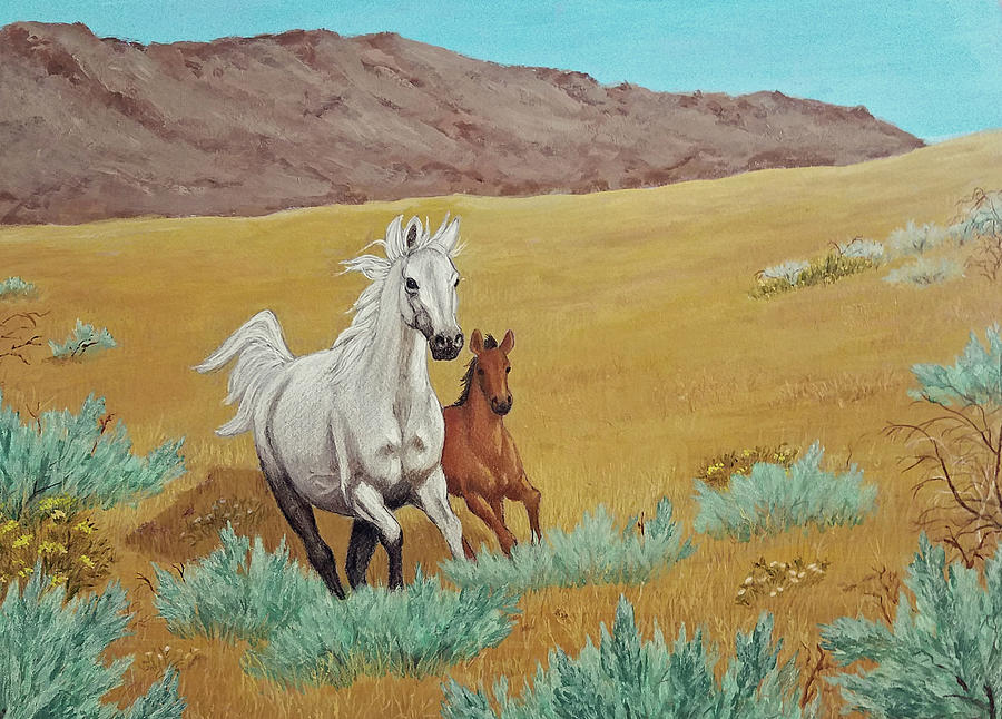 Wild Horses in Washoe  Valley Mixed Media by Lorraine Foster