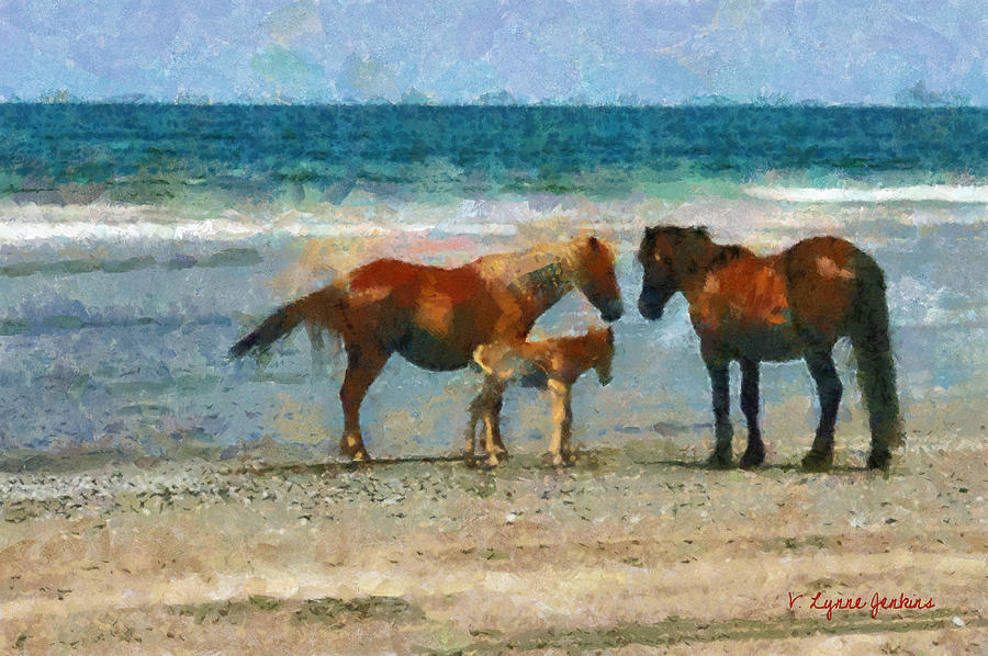 Wild Horses of the Outer Banks Painting by Lynne Jenkins