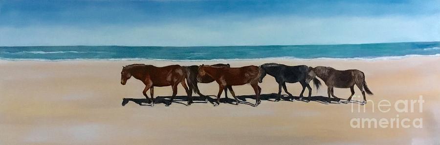 Horse Painting - Wild Horses On The. Beach by Diane Donati