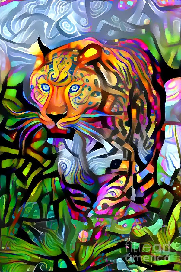 Nature Digital Art - Wild leopard in the grass by Karolina Perlinska