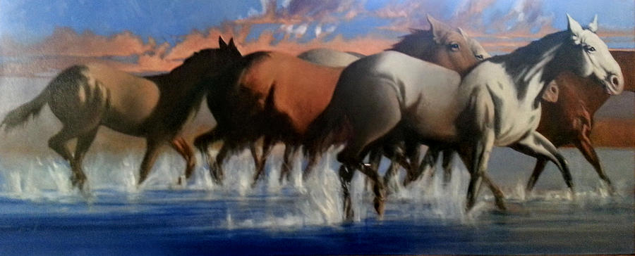 Wild Mustangs of the Verder River Painting by Jessica Anne Thomas