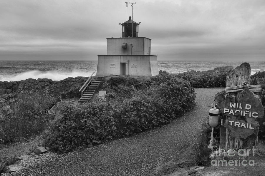 Black And White Photograph - Wild Pacific Trail Black And White Lighthouse by Adam Jewell
