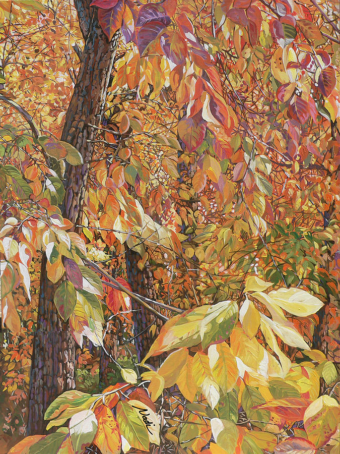 Wild Persimmon Trees Painting by Nadi Spencer