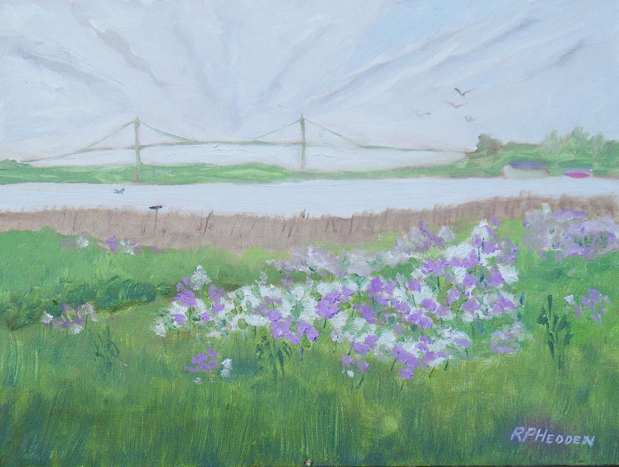 Wild Phlox and the Thousand Islands Bridge Painting by Robert P Hedden