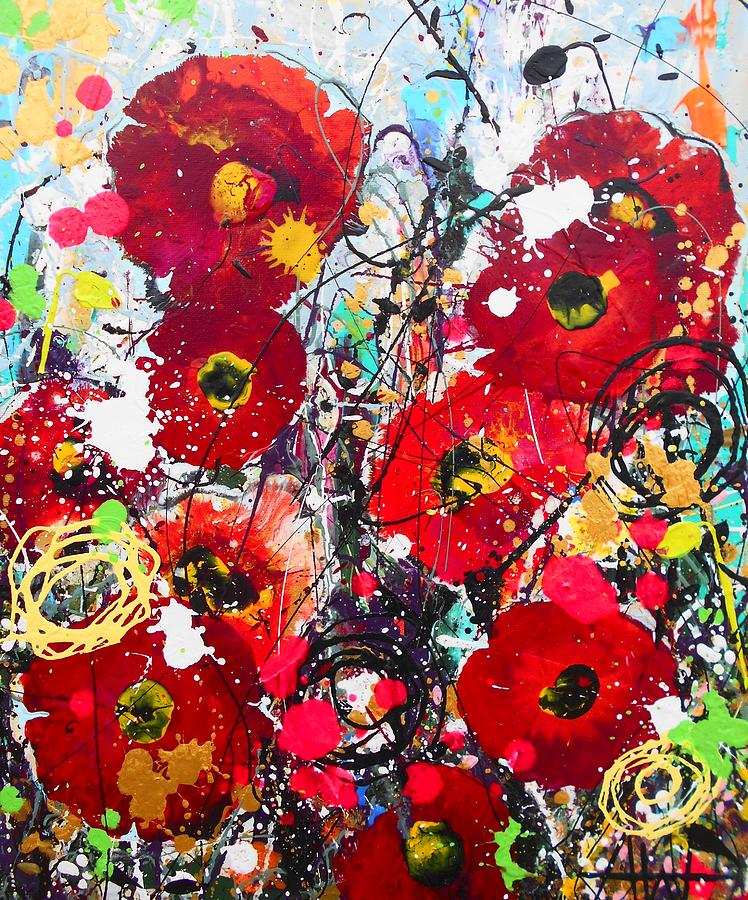 Wild Poppies detail Painting by Angie Wright
