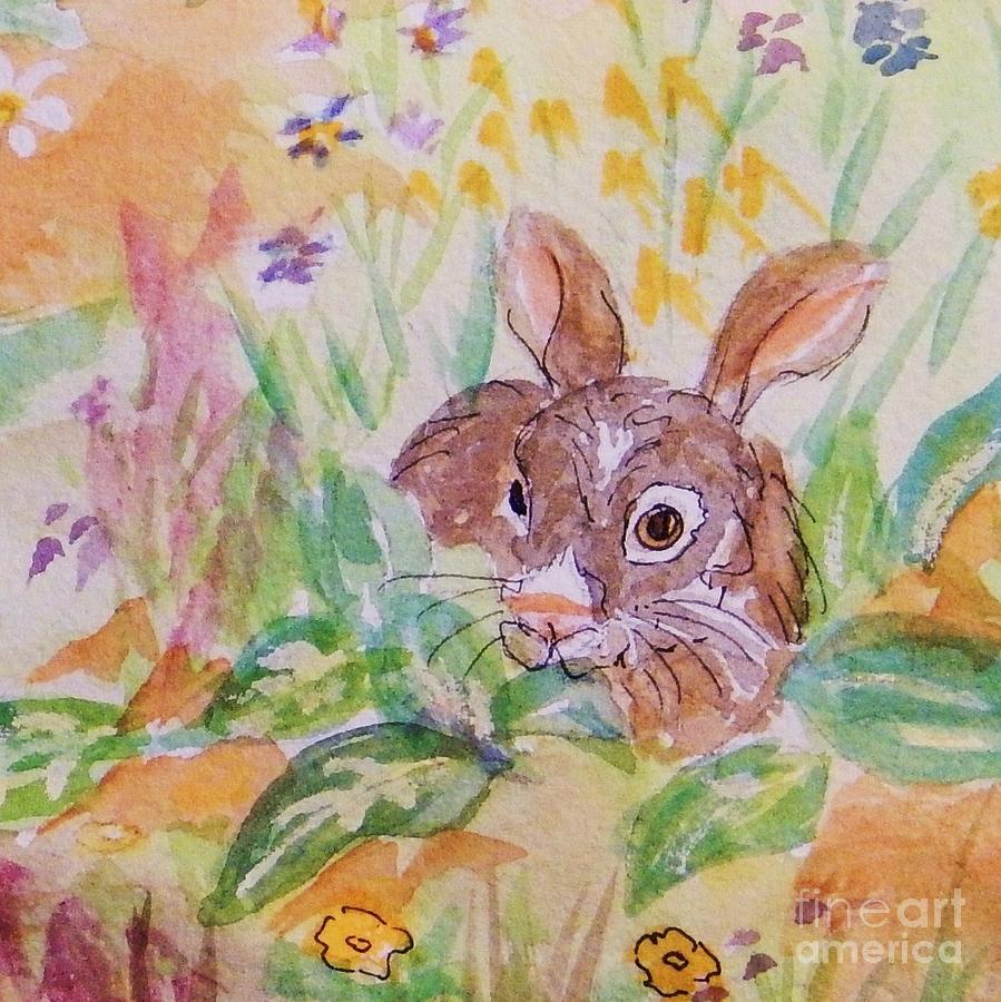 Wild Rabbit In The Garden - Square Painting by Ellen Levinson