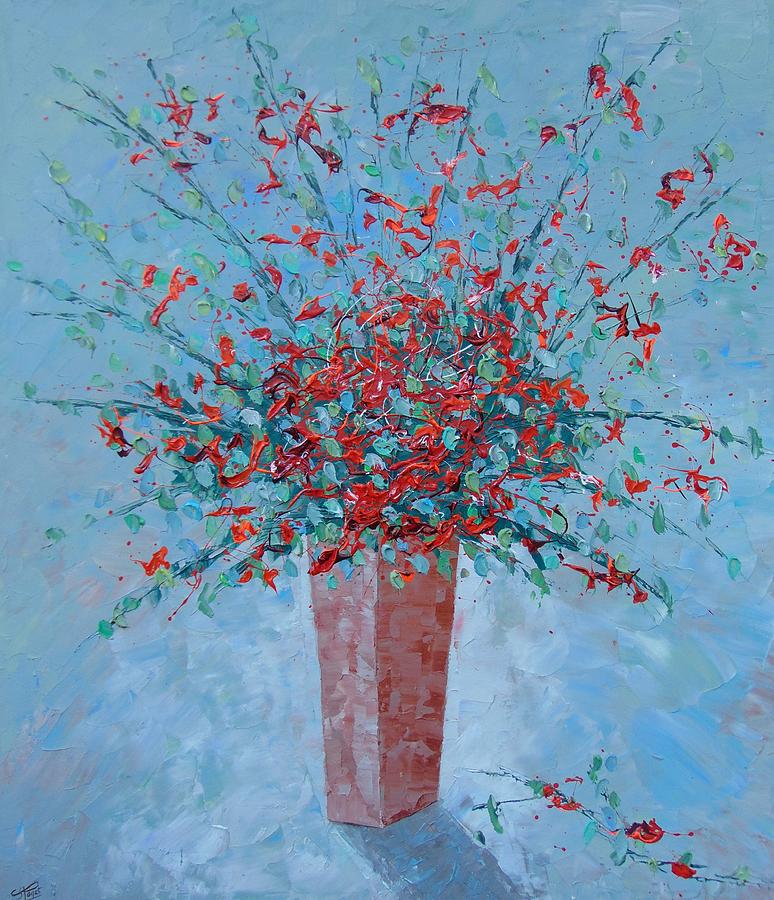 Wild red provence floral Painting by Frederic Payet