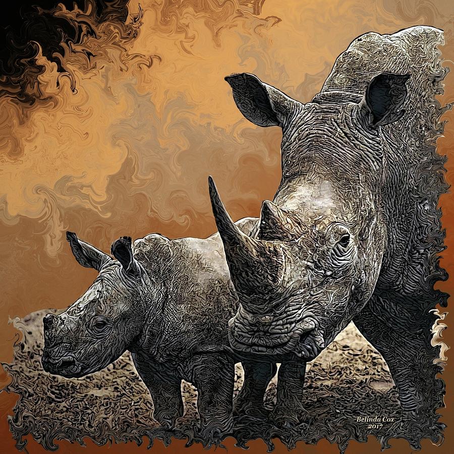 Wild Rhinos Digital Art by Artful Oasis