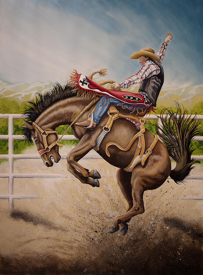 Wild Ride Bronc Painting by Tish Wynne