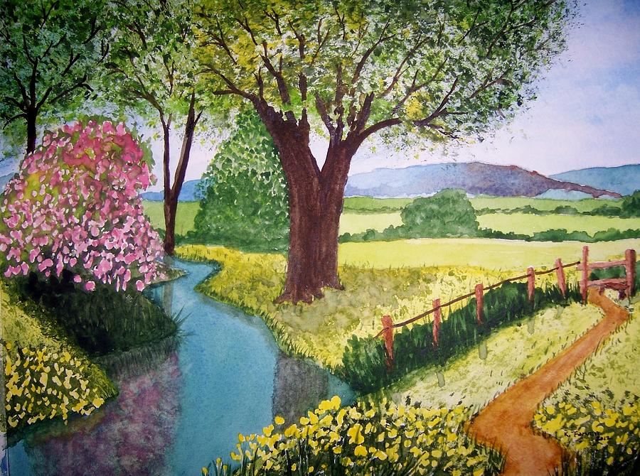 Wild Rose Creek Painting by B Kathleen Fannin