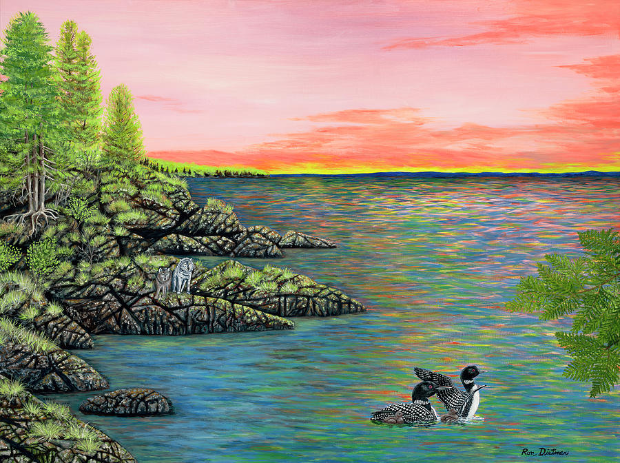 Wolves Painting - Wild Sunrise by Ron Dietman Wolves Painting - Wild Sunrise by Ron Dietman