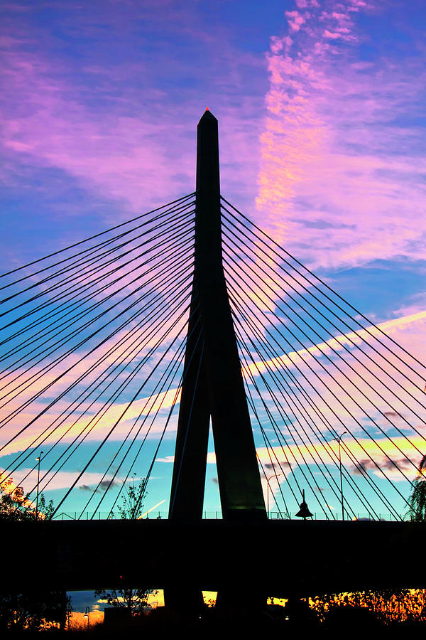 Wild Sunset over the Zakim Bridge - Boston Photograph by Joann Vitali