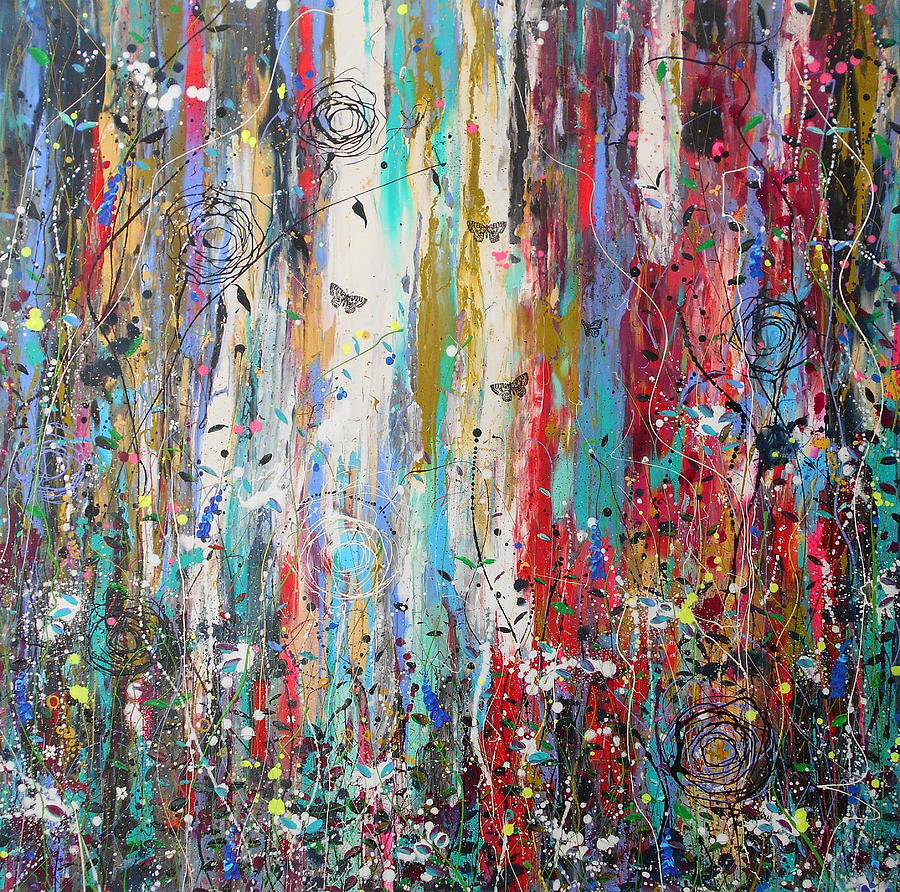 Wild Things in the Woods - Large painting Painting by Angie Wright