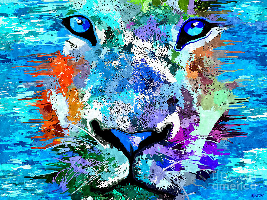 Vintage Mixed Media - Wild Water Lion by Daniel Janda