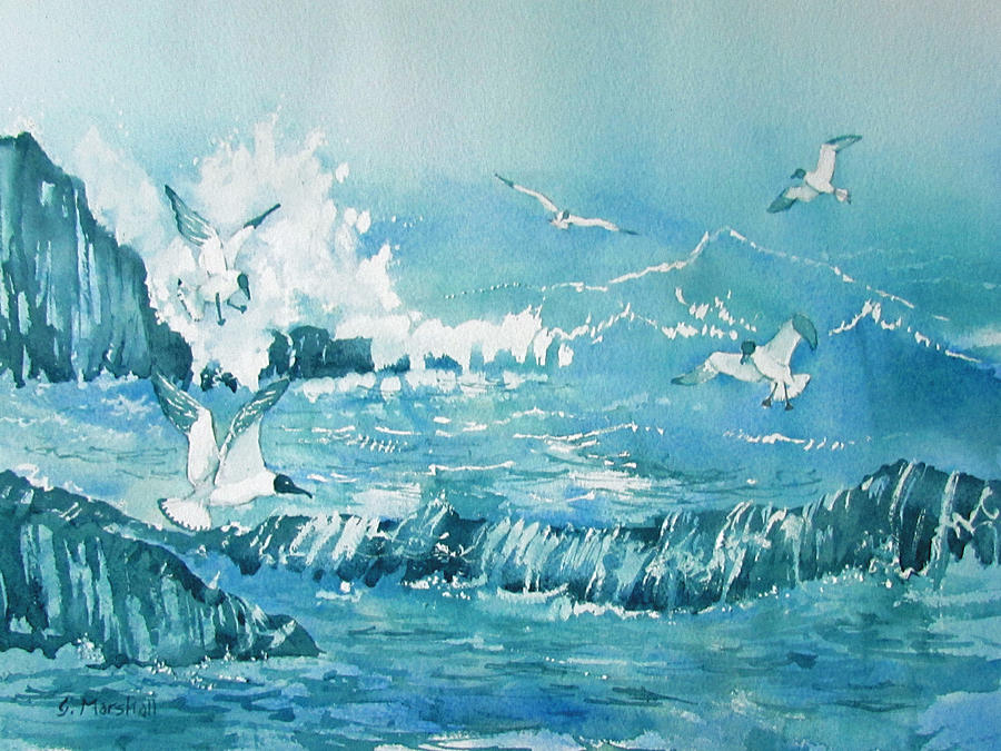 Wild Waves with Gulls Painting by Glenn Marshall