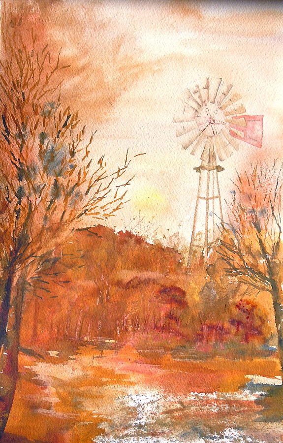 Wilderness Windmill Painting by Sharon Mick