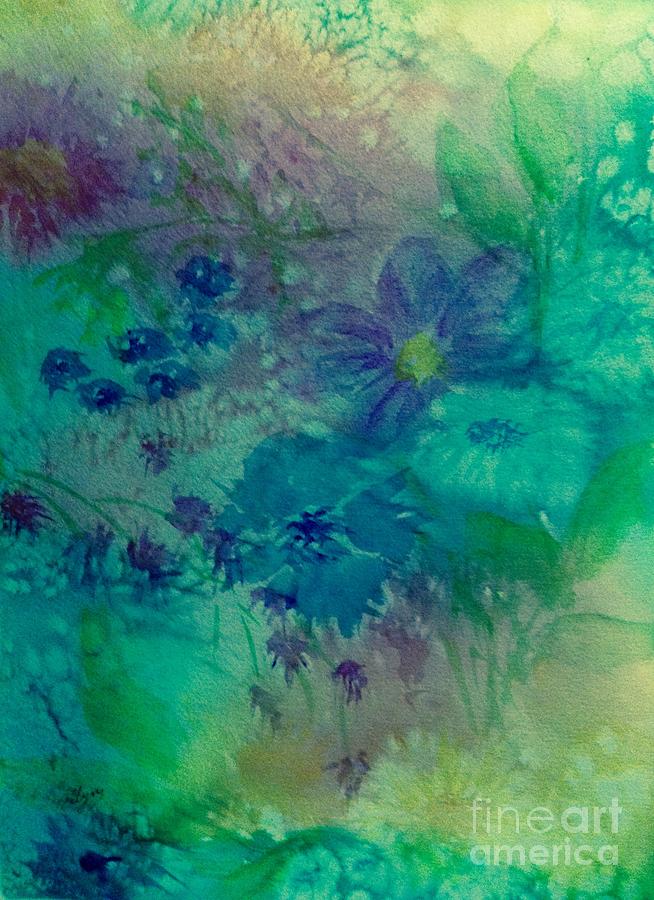 Wildflower Abstract - Blue Green Painting by Ellen Levinson