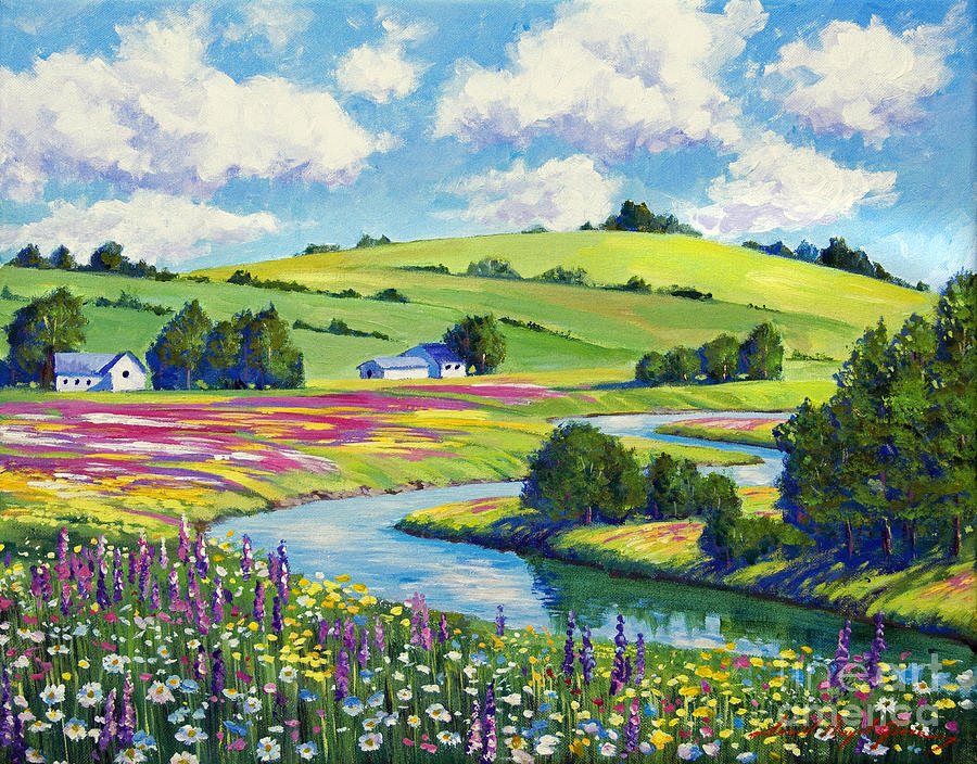 Wildflower Fields Painting by David Lloyd Glover