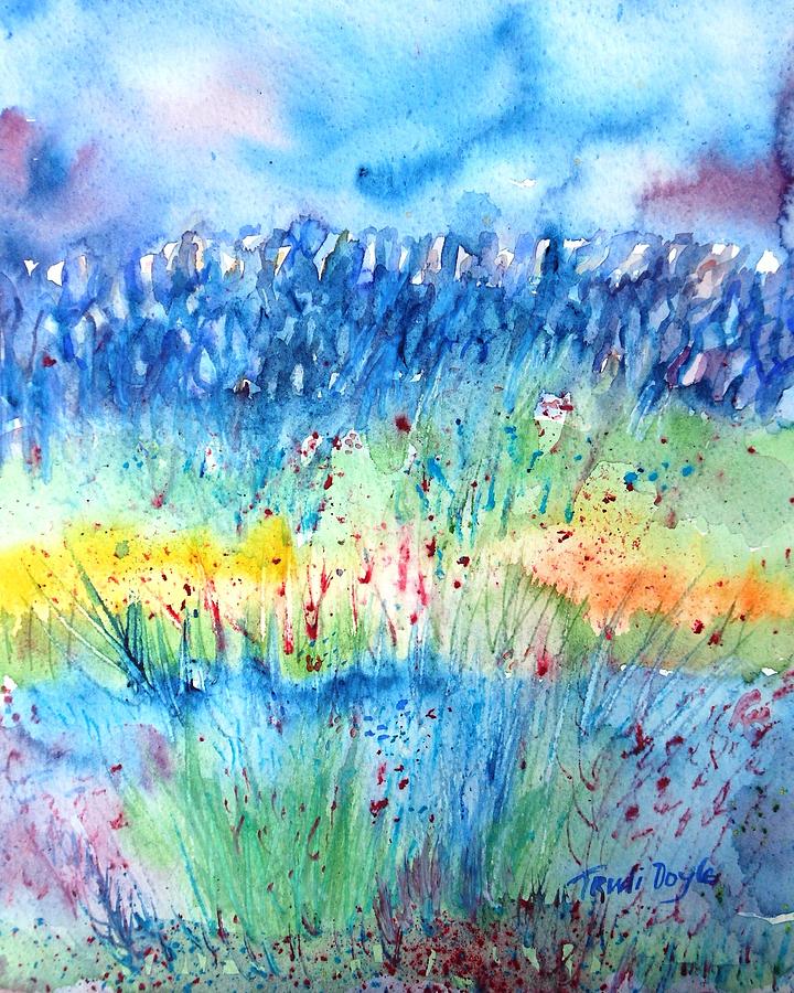 Wildflower meadow and Stone wall Inisheer  Painting by Trudi Doyle