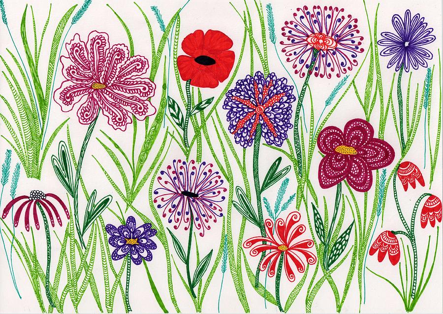 Wildflower Meadow Drawing by Sharon White