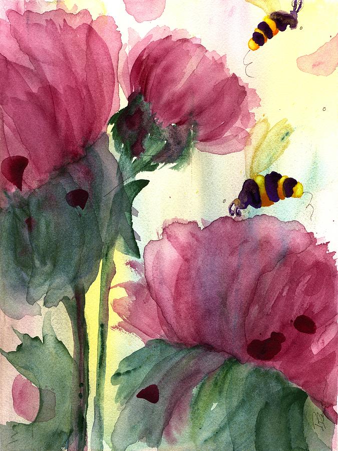 Wildflowers and Bees Painting by Dawn Derman