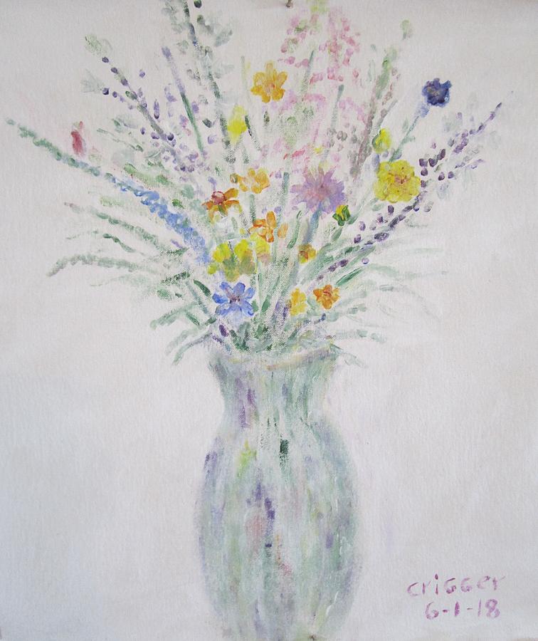Wildflowers in Glass Vase Painting by Glenda Crigger