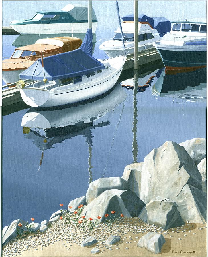 Boat Painting - Wildflowers on the breakwater by Gary Giacomelli