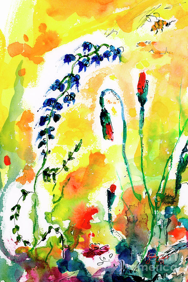 Wildflowers Provence Poppies and Bees Painting by Ginette Callaway