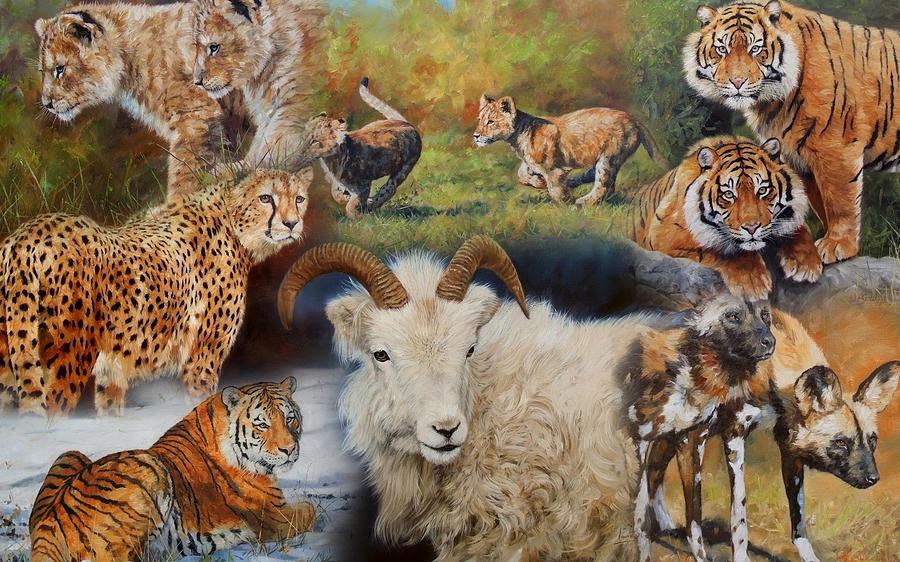 Wildlife Collage Painting by David Stribbling