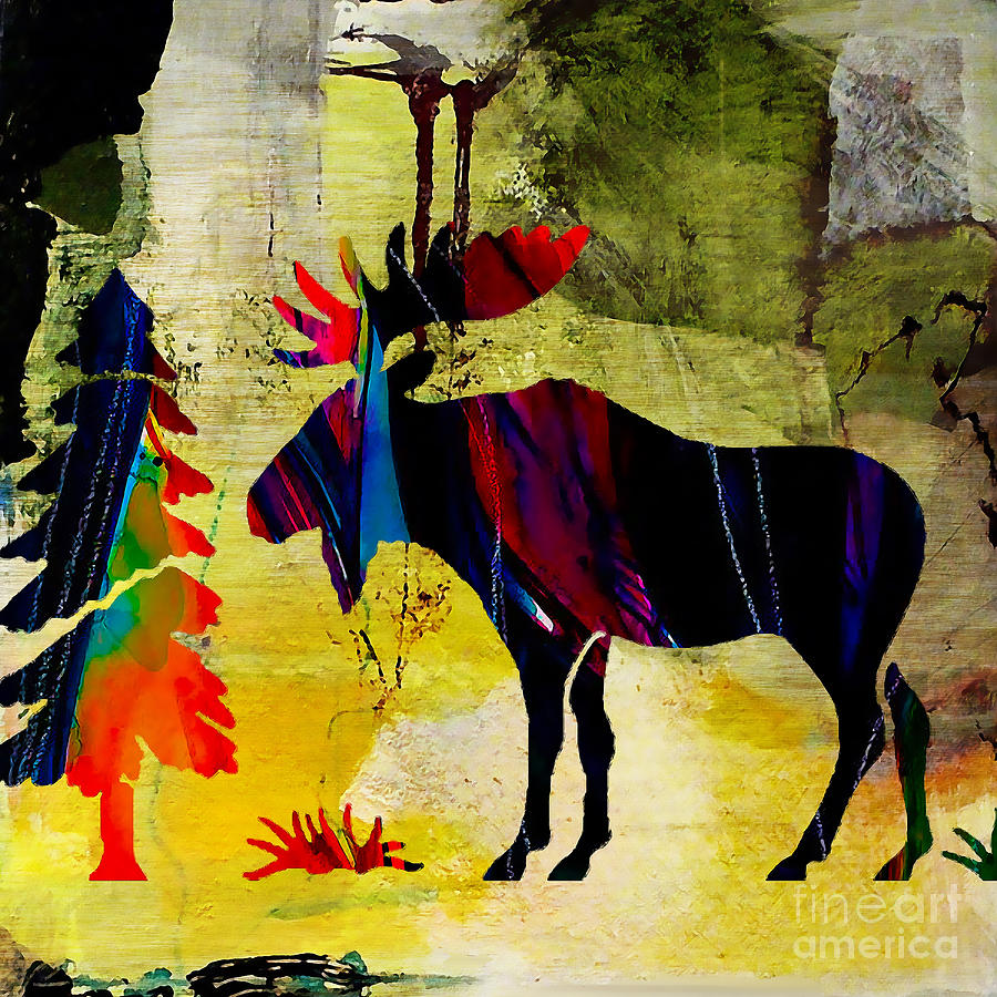 Wildlife Moose in Nature Mixed Media by Marvin Blaine