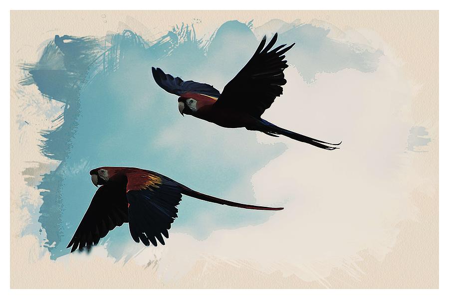 Wildlife Series - Amazonian Macaws Painting by Celestial Images