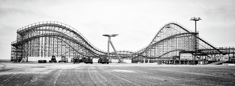 Wildwood Roller Coaster Panorama in Black and White Photograph by Bill Cannon