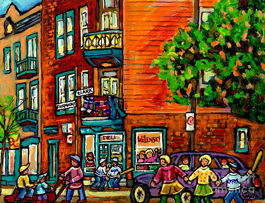 Wilensky Diner Little League Expo Kids Baseball Painting Montreal Scene Canadian Art Carole Spandau  Painting by Carole Spandau